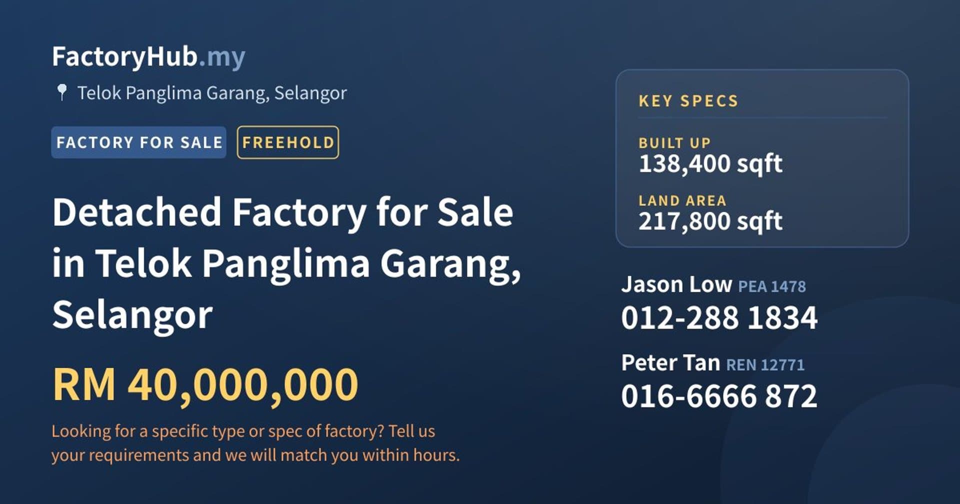 Detached Factory for Sale in Telok Panglima Garang, Selangor - Property image 1 of 2