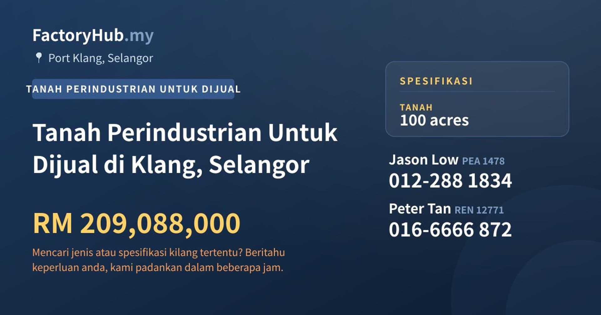 Tanah Perindustrian Untuk Dijual di Klang, Selangor · Imej hartanah 1/2