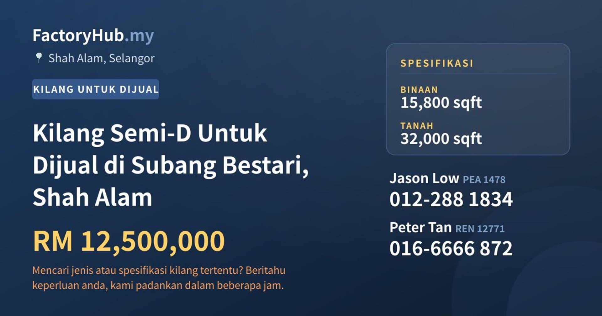 Kilang Semi-D Untuk Dijual di Subang Bestari, Shah Alam · Imej hartanah 1/2