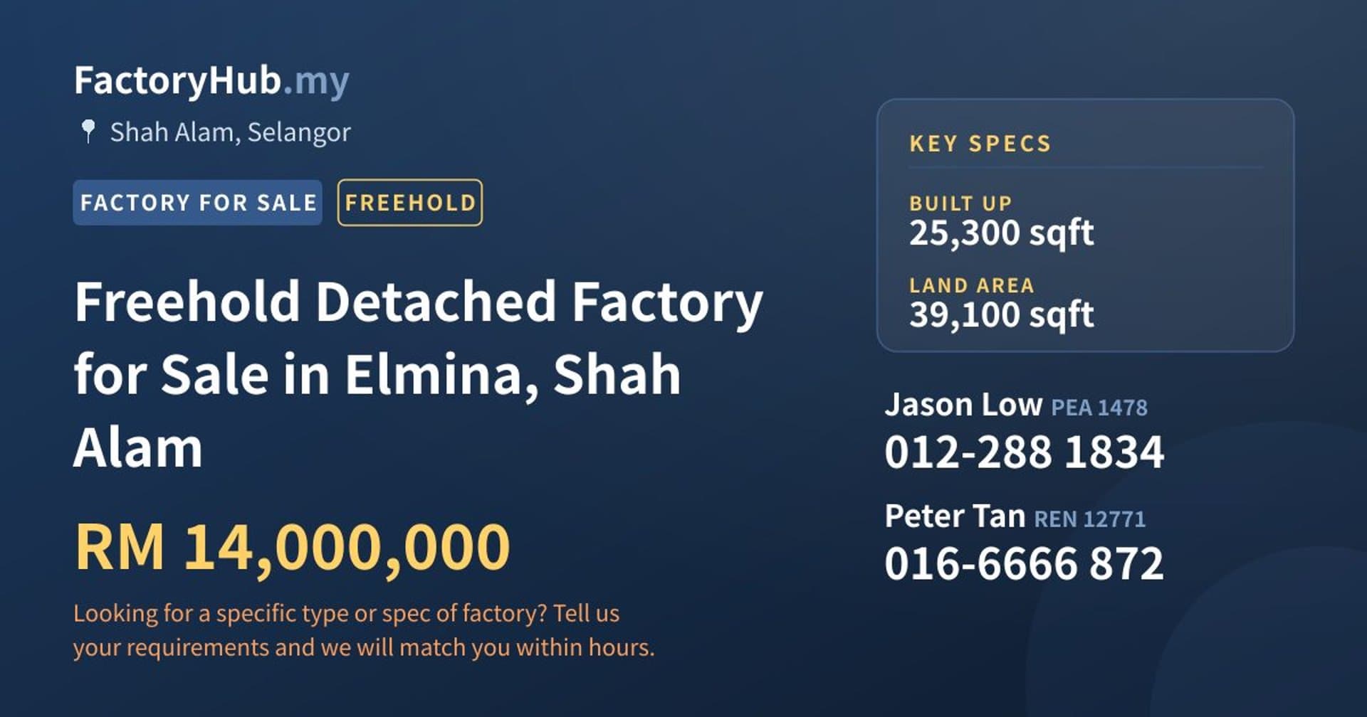 Freehold Detached Factory for Sale in Elmina, Shah Alam - Property image 1 of 2