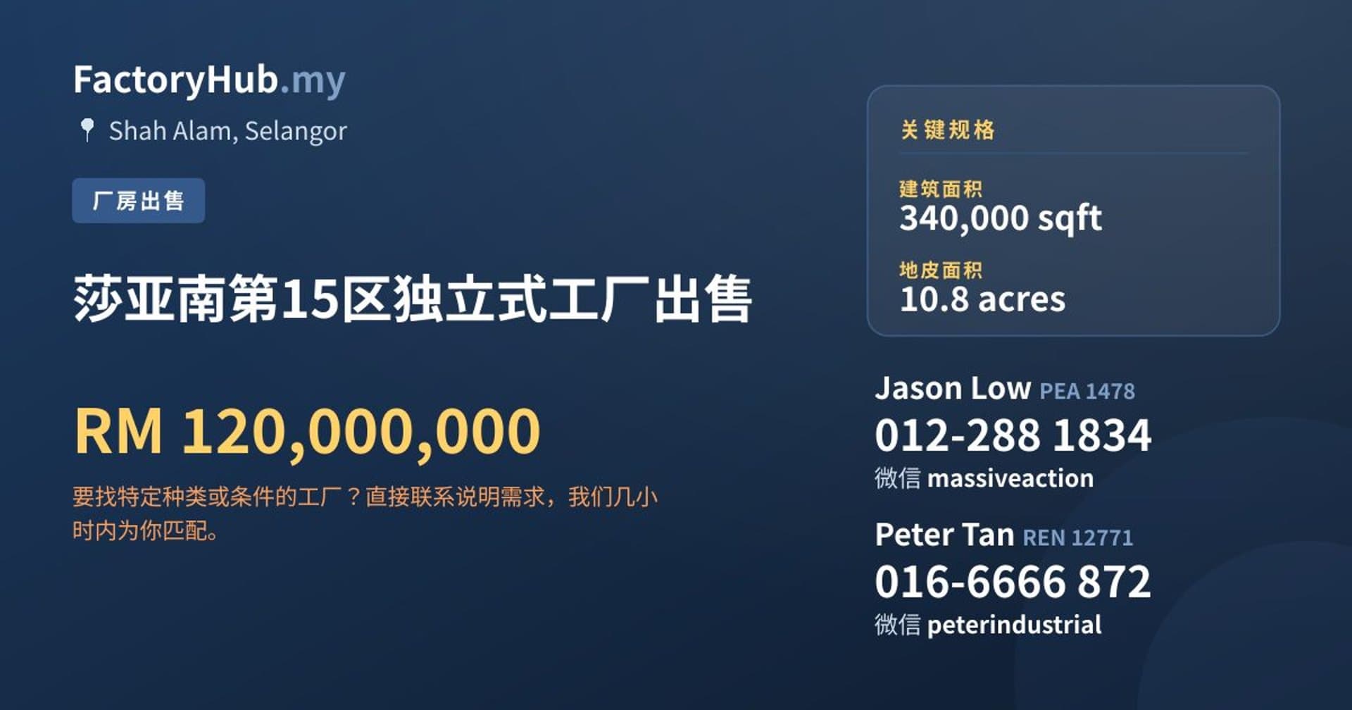莎亚南第15区独立式工厂出售 · 房源图片 1/2