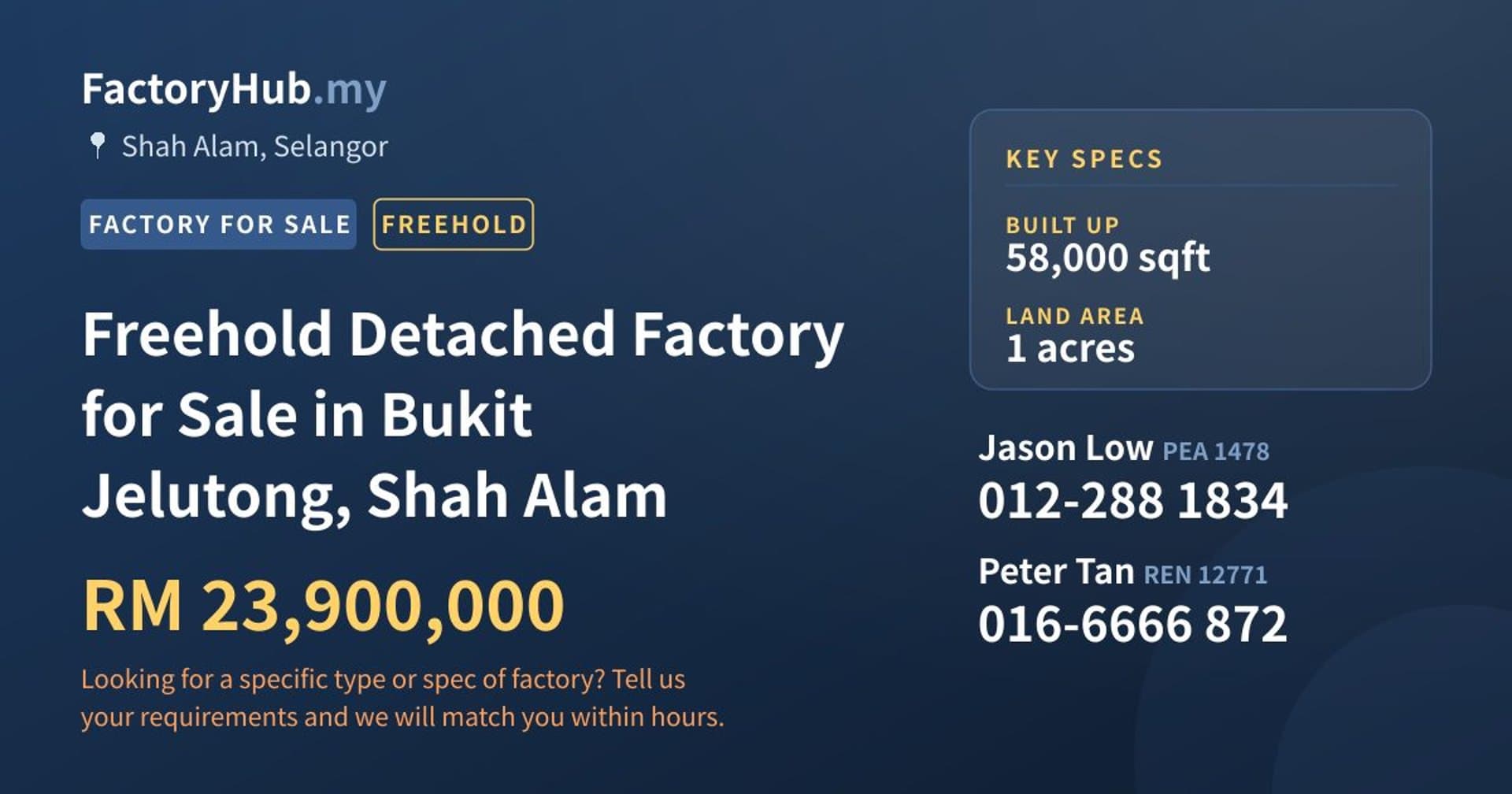 Freehold Detached Factory for Sale in Bukit Jelutong, Shah Alam - Property image 1 of 2