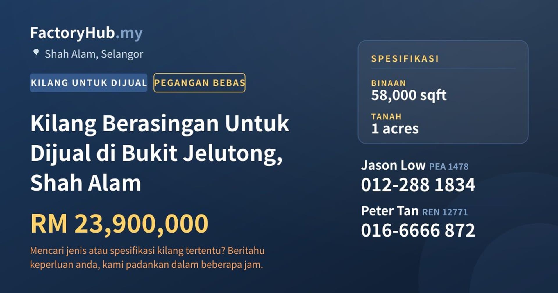 Kilang Berasingan Untuk Dijual di Bukit Jelutong, Shah Alam · Imej hartanah 1/2