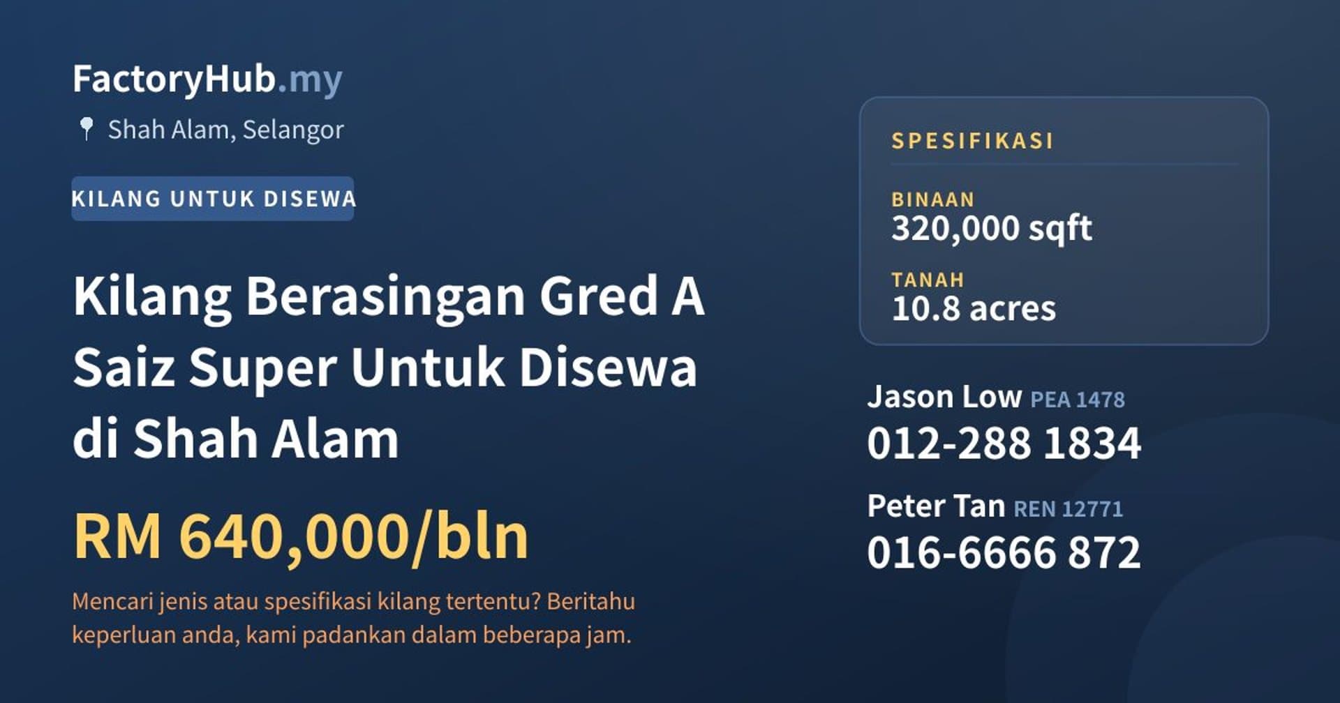 Kilang Berasingan Gred A Saiz Super Untuk Disewa di Shah Alam · Imej hartanah 1/2
