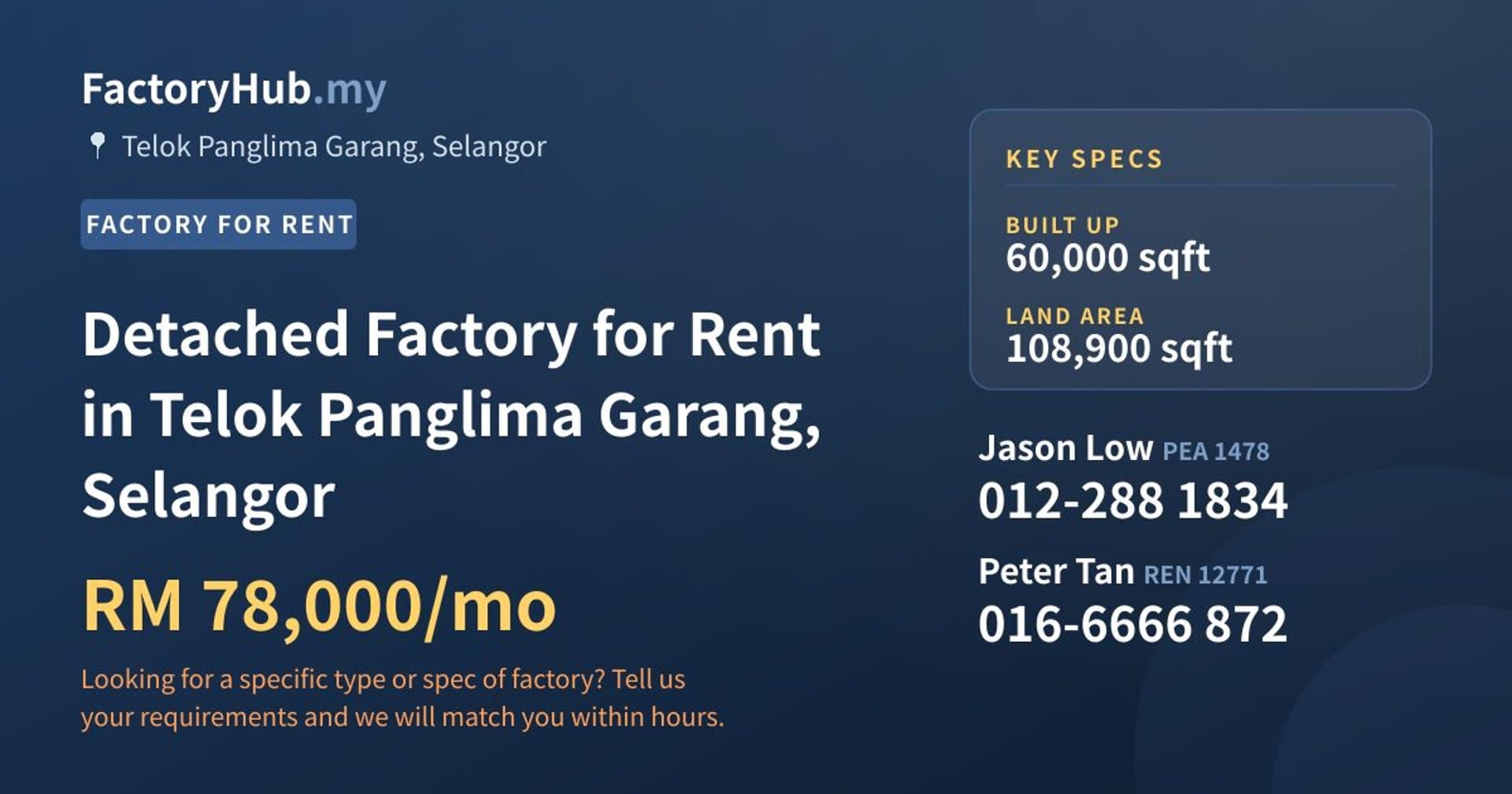 Detached Factory for Rent in Telok Panglima Garang, Selangor - Property image 1 of 2