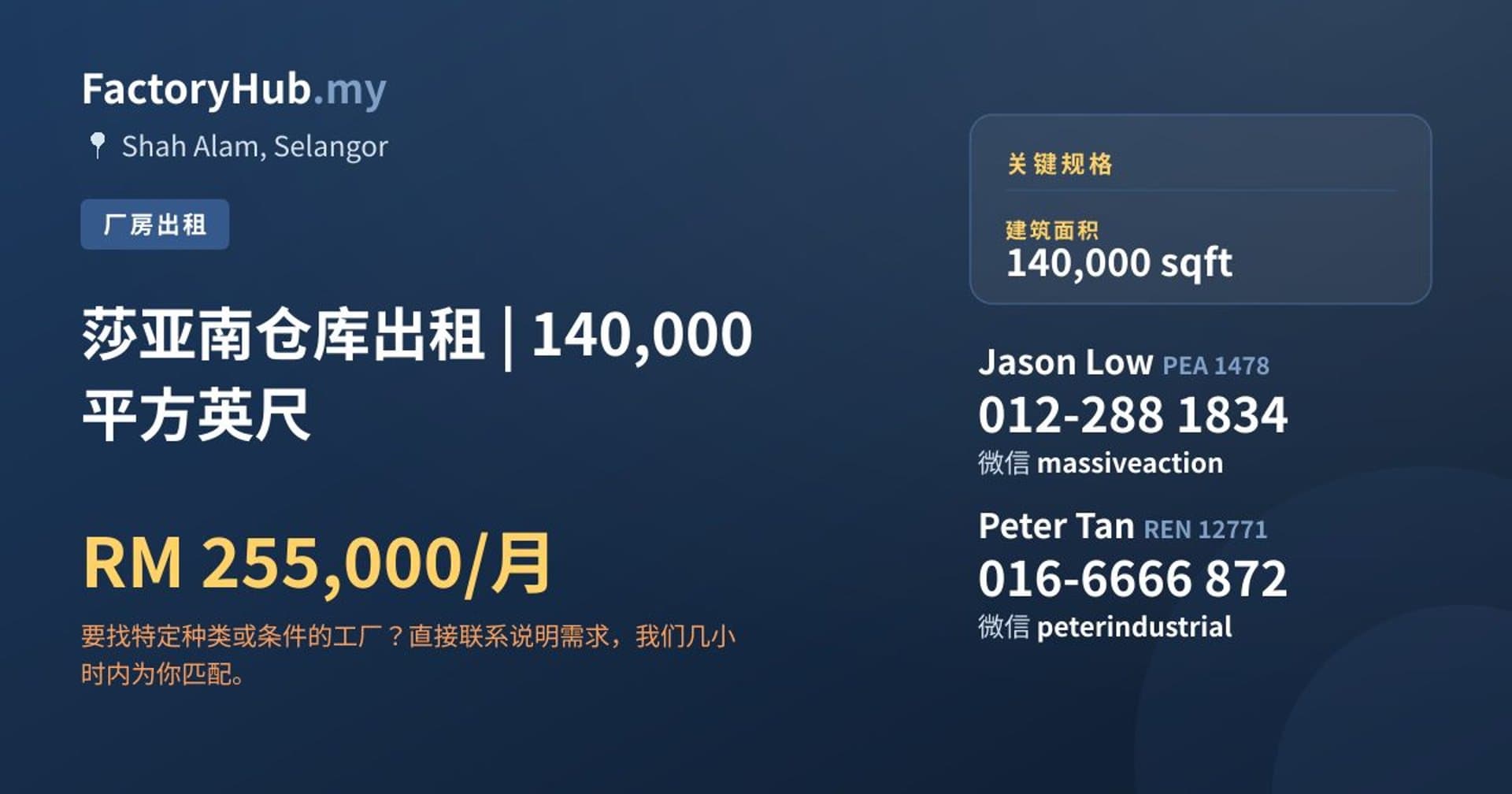莎亚南仓库出租 | 140,000 平方英尺 · 房源图片 1/2