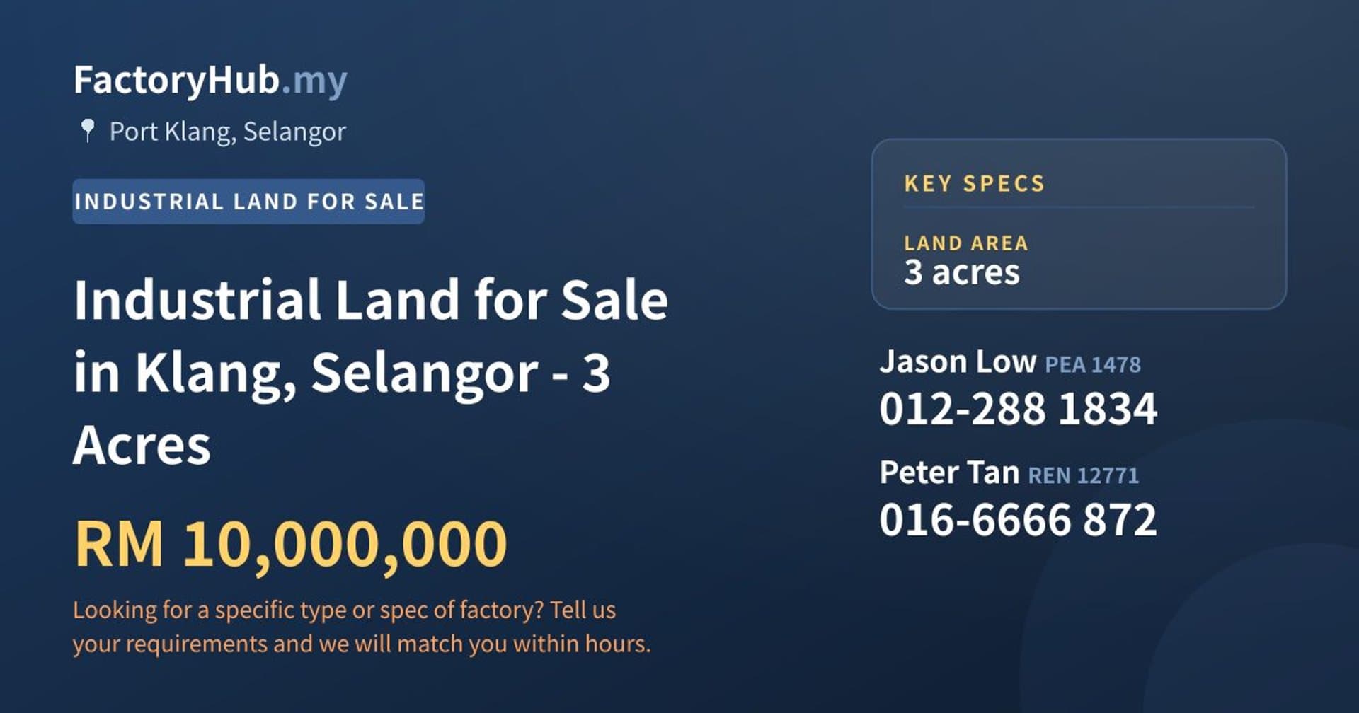 Industrial Land for Sale in Klang, Selangor - 3 Acres - Property image 1 of 2