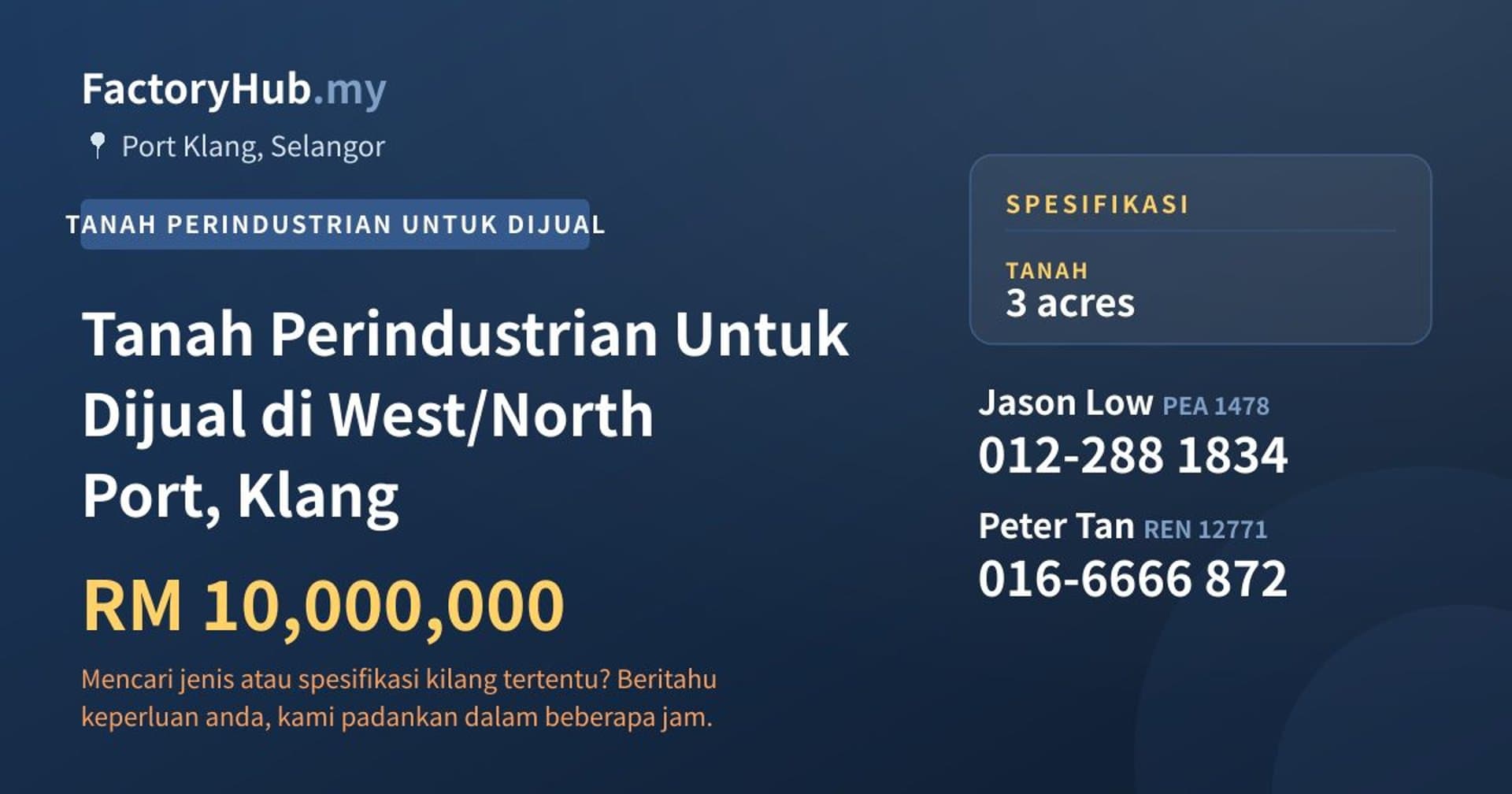 Tanah Perindustrian Untuk Dijual di West/North Port, Klang · Imej hartanah 1/2