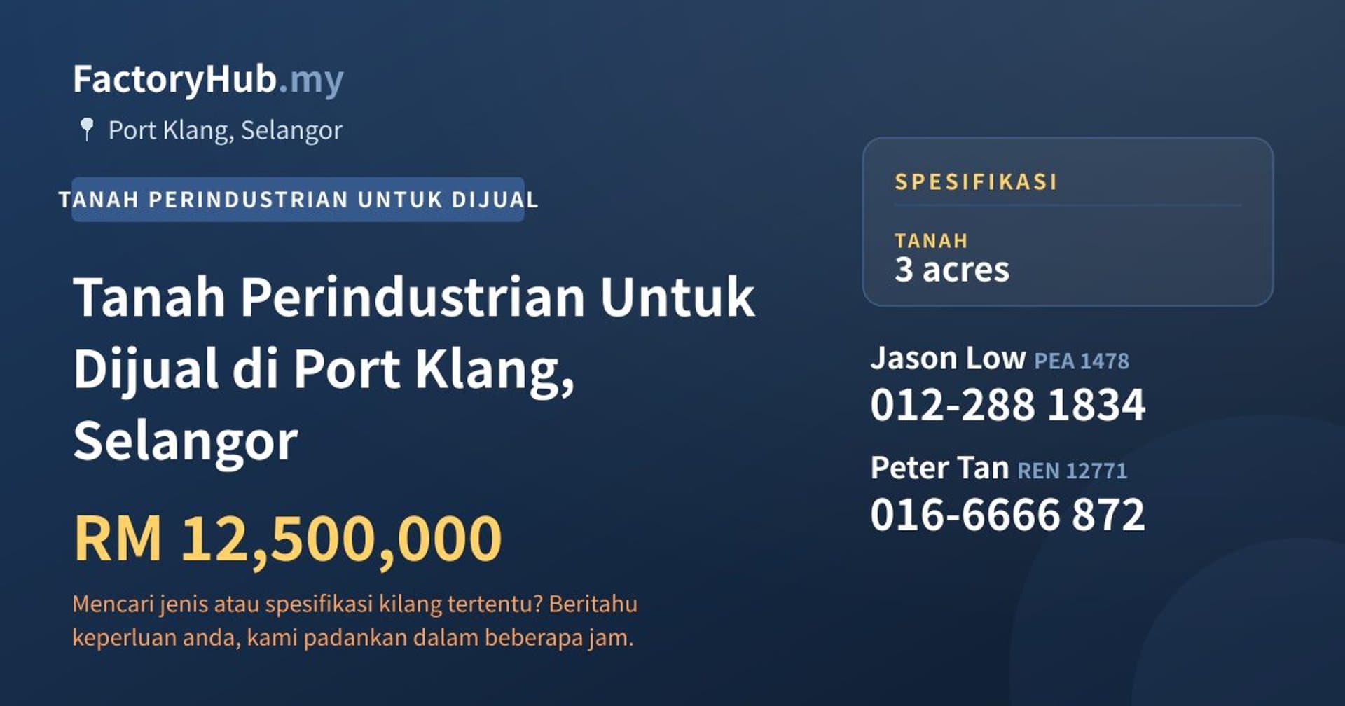 Tanah Perindustrian Untuk Dijual di Port Klang, Selangor · Imej hartanah 1/2