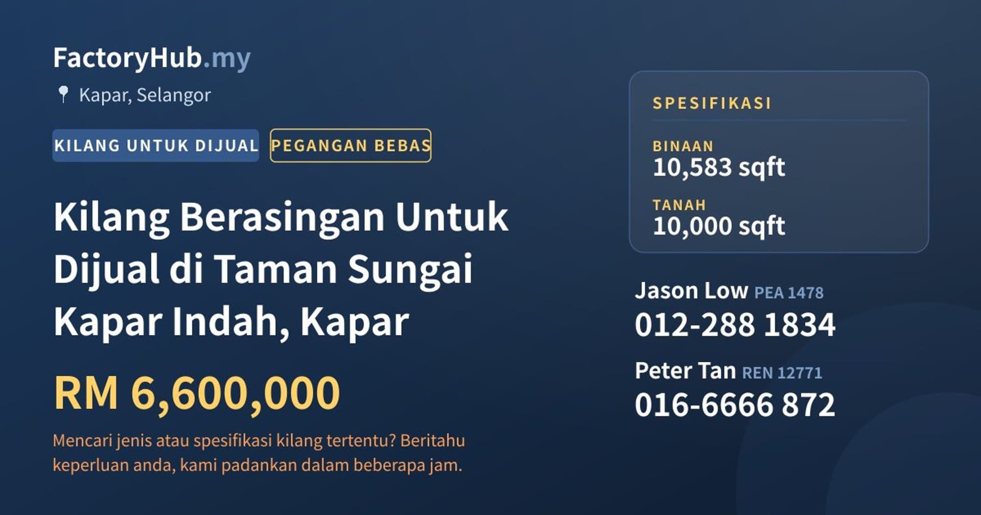 Kilang Berasingan Untuk Dijual di Taman Sungai Kapar Indah, Kapar · Imej hartanah 1/2