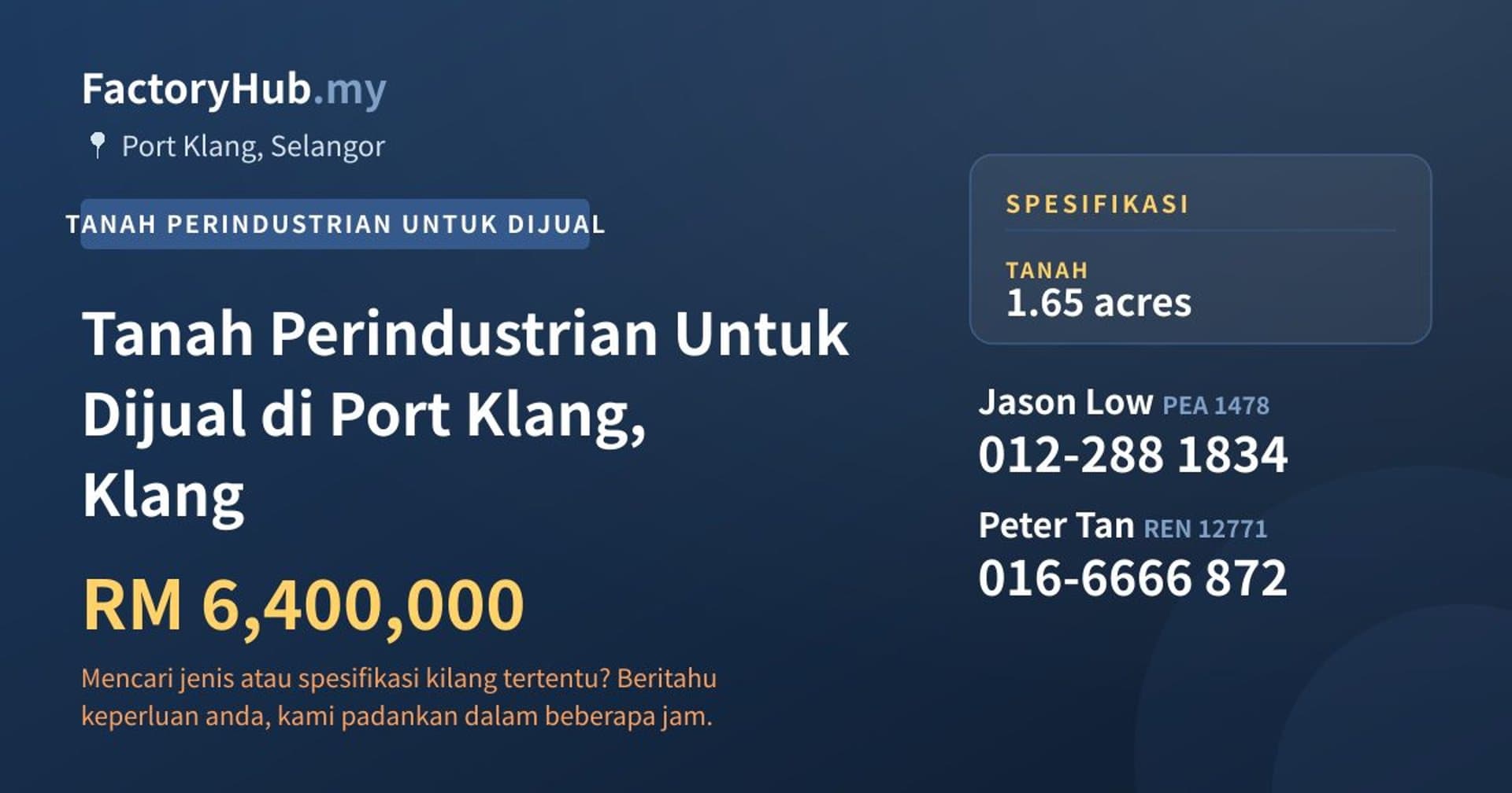 Tanah Perindustrian Untuk Dijual di Port Klang, Klang · Imej hartanah 1/2