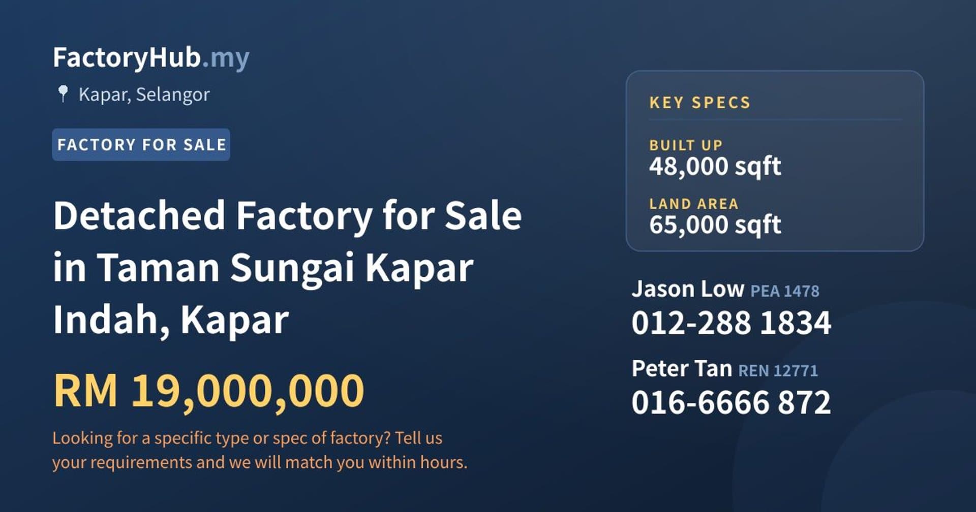 Detached Factory for Sale in Taman Sungai Kapar Indah, Kapar - Property image 1 of 2