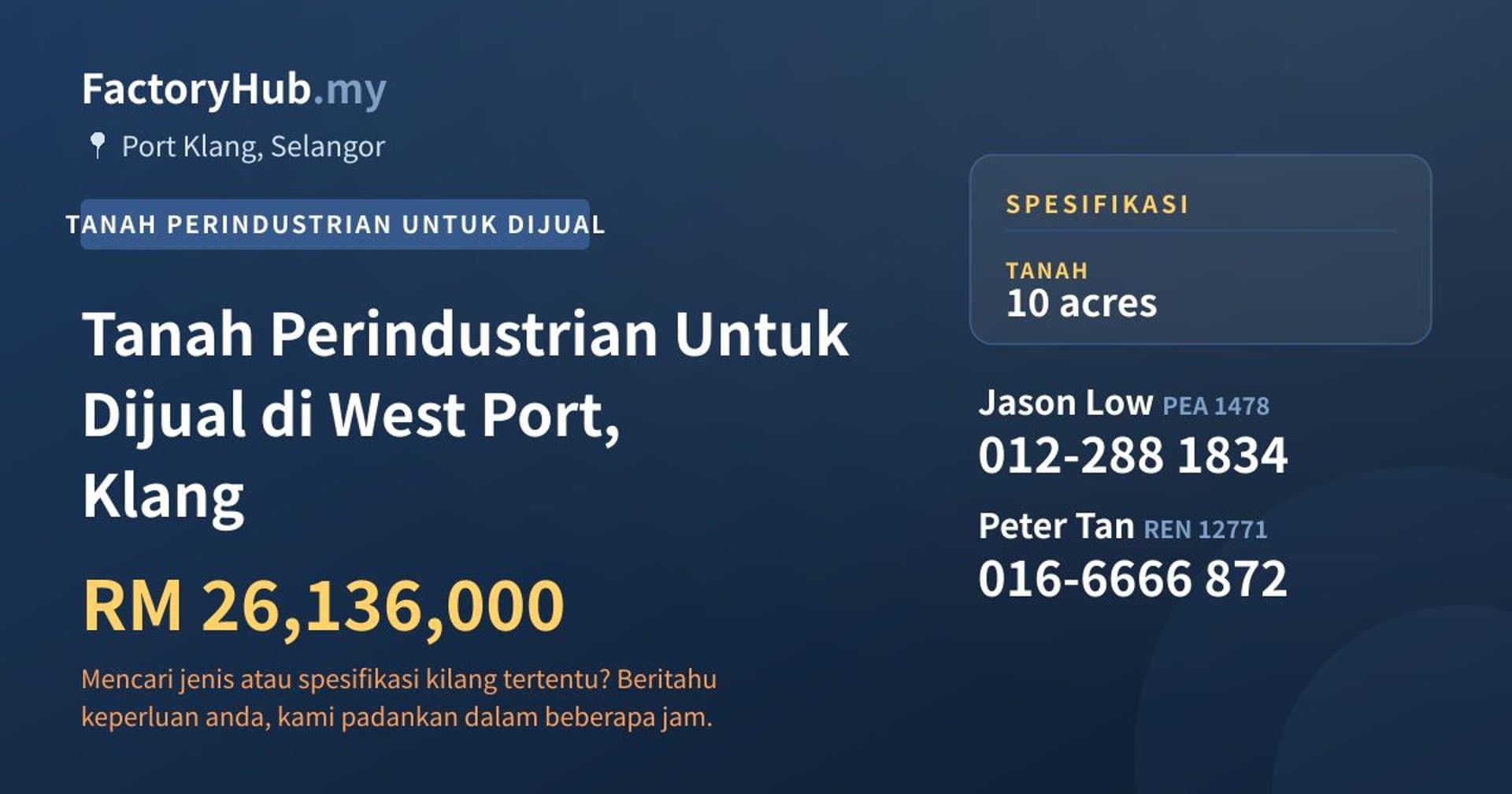 Tanah Perindustrian Untuk Dijual di West Port, Klang · Imej hartanah 1/2
