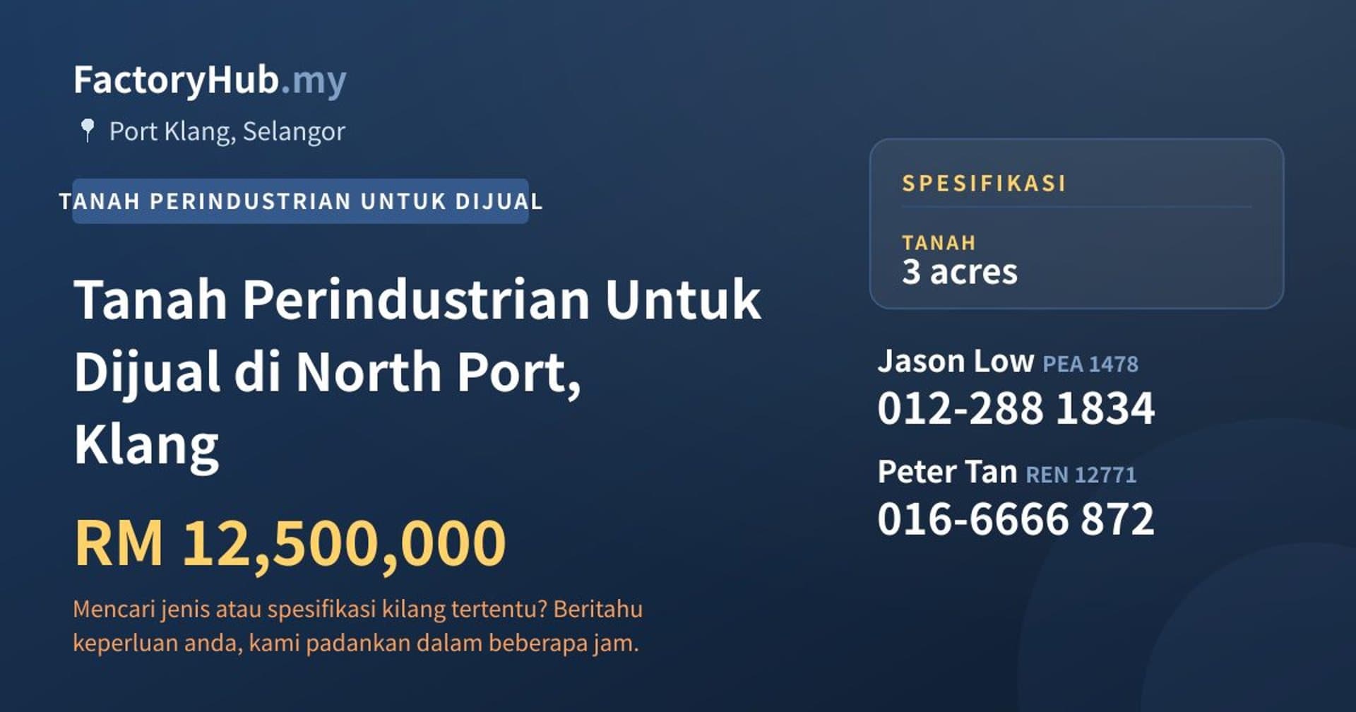 Tanah Perindustrian Untuk Dijual di North Port, Klang · Imej hartanah 1/2