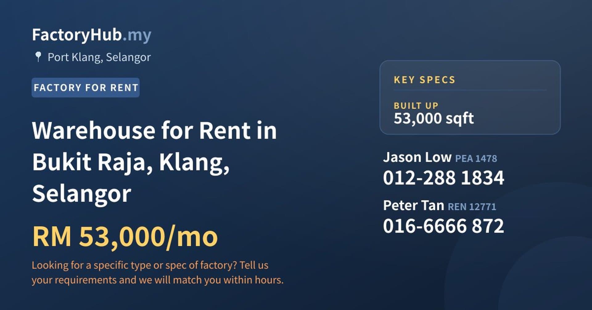 Warehouse for Rent in Bukit Raja, Klang, Selangor - Property image 1 of 2