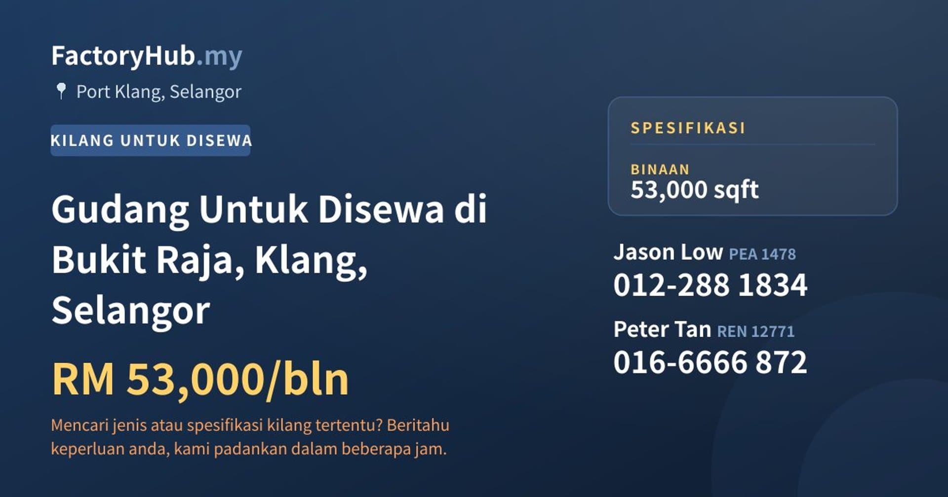 Gudang Untuk Disewa di Bukit Raja, Klang, Selangor · Imej hartanah 1/2