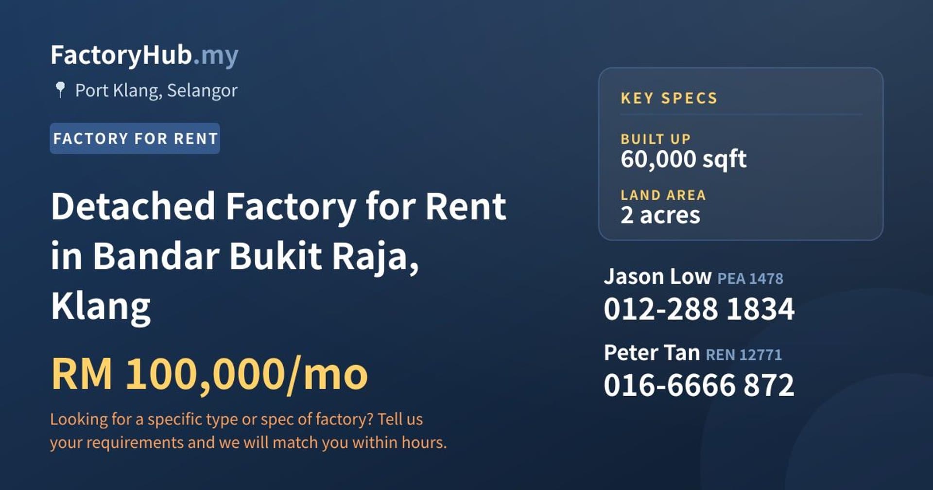 Detached Factory for Rent in Bandar Bukit Raja, Klang - Property image 1 of 2