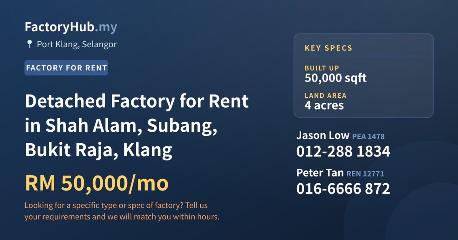Detached Factory for Rent in Shah Alam, Subang, Bukit Raja, Klang - Property image 1 of 2