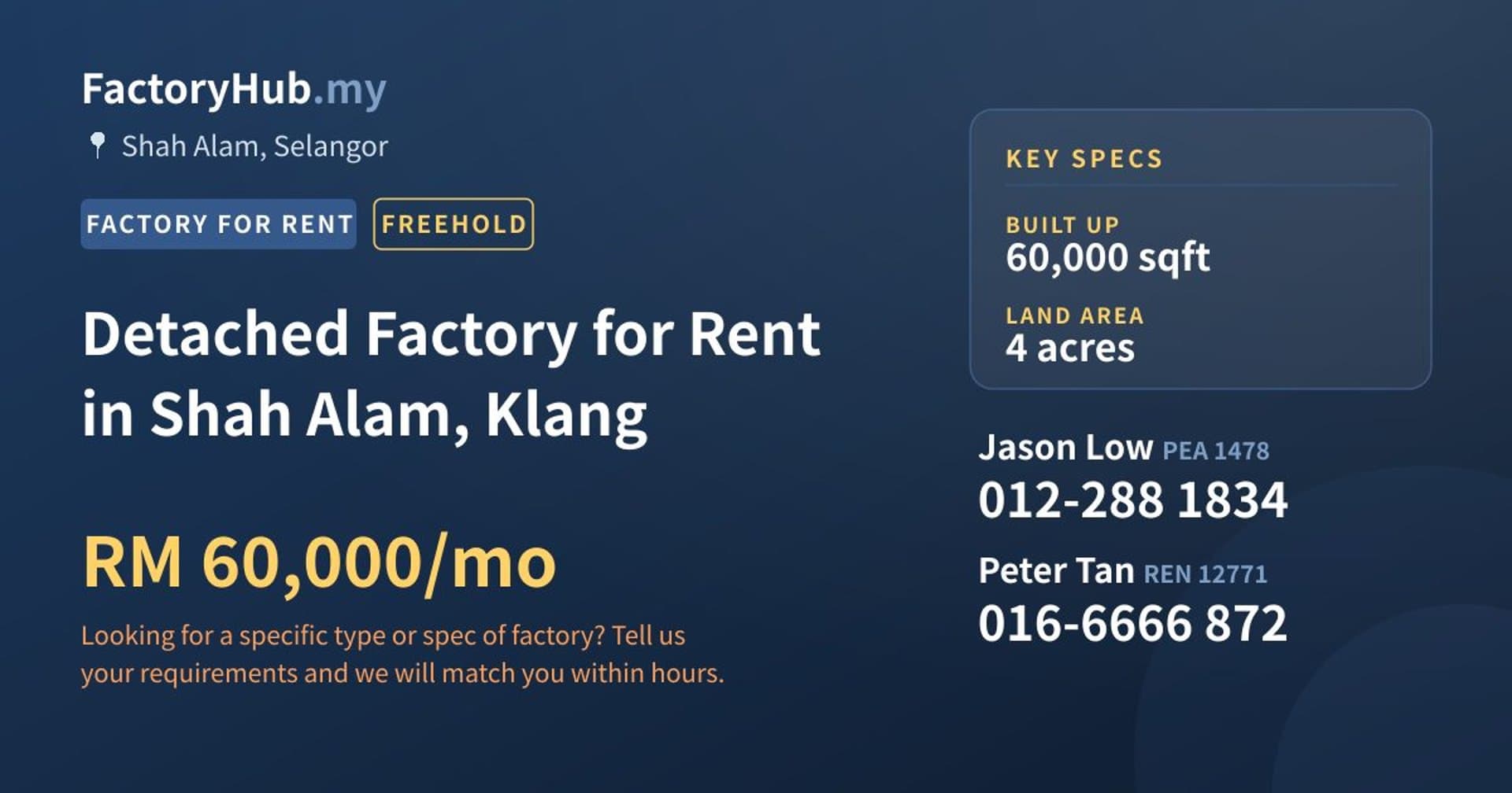 Detached Factory for Rent in Shah Alam, Klang - Property image 1 of 2