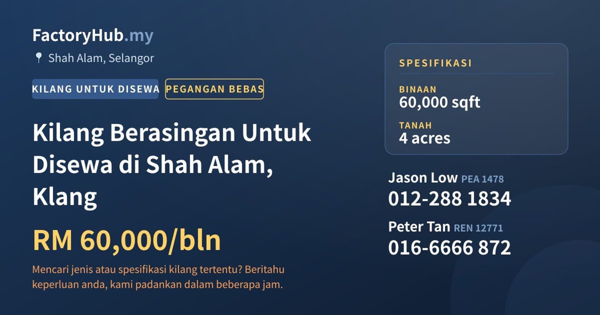 Kilang Berasingan Untuk Disewa di Shah Alam, Klang · Imej hartanah 1/2