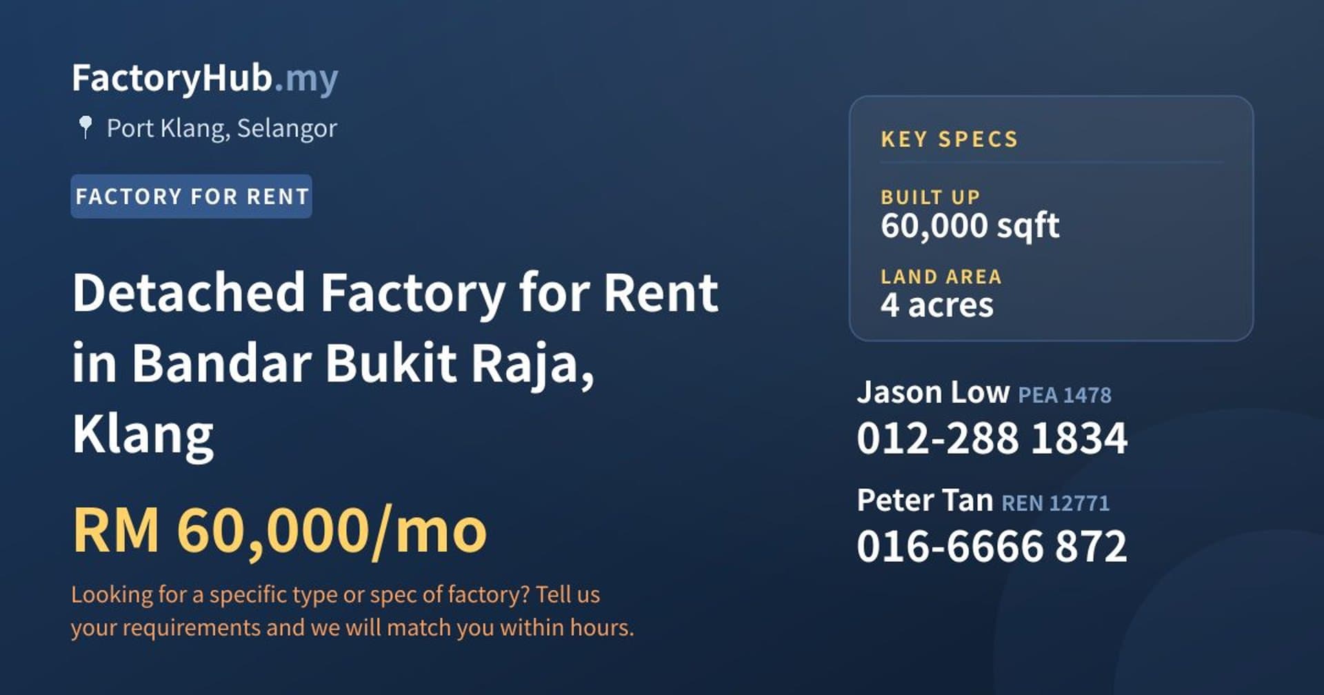 Detached Factory for Rent in Bandar Bukit Raja, Klang - Property image 1 of 2