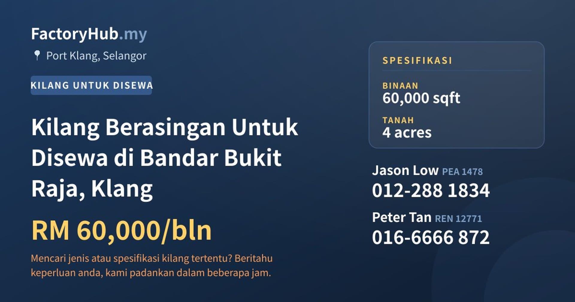 Kilang Berasingan Untuk Disewa di Bandar Bukit Raja, Klang · Imej hartanah 1/2