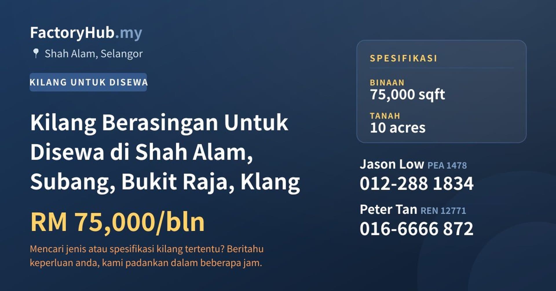 Kilang Berasingan Untuk Disewa di Shah Alam, Subang, Bukit Raja, Klang · Imej hartanah 1/2