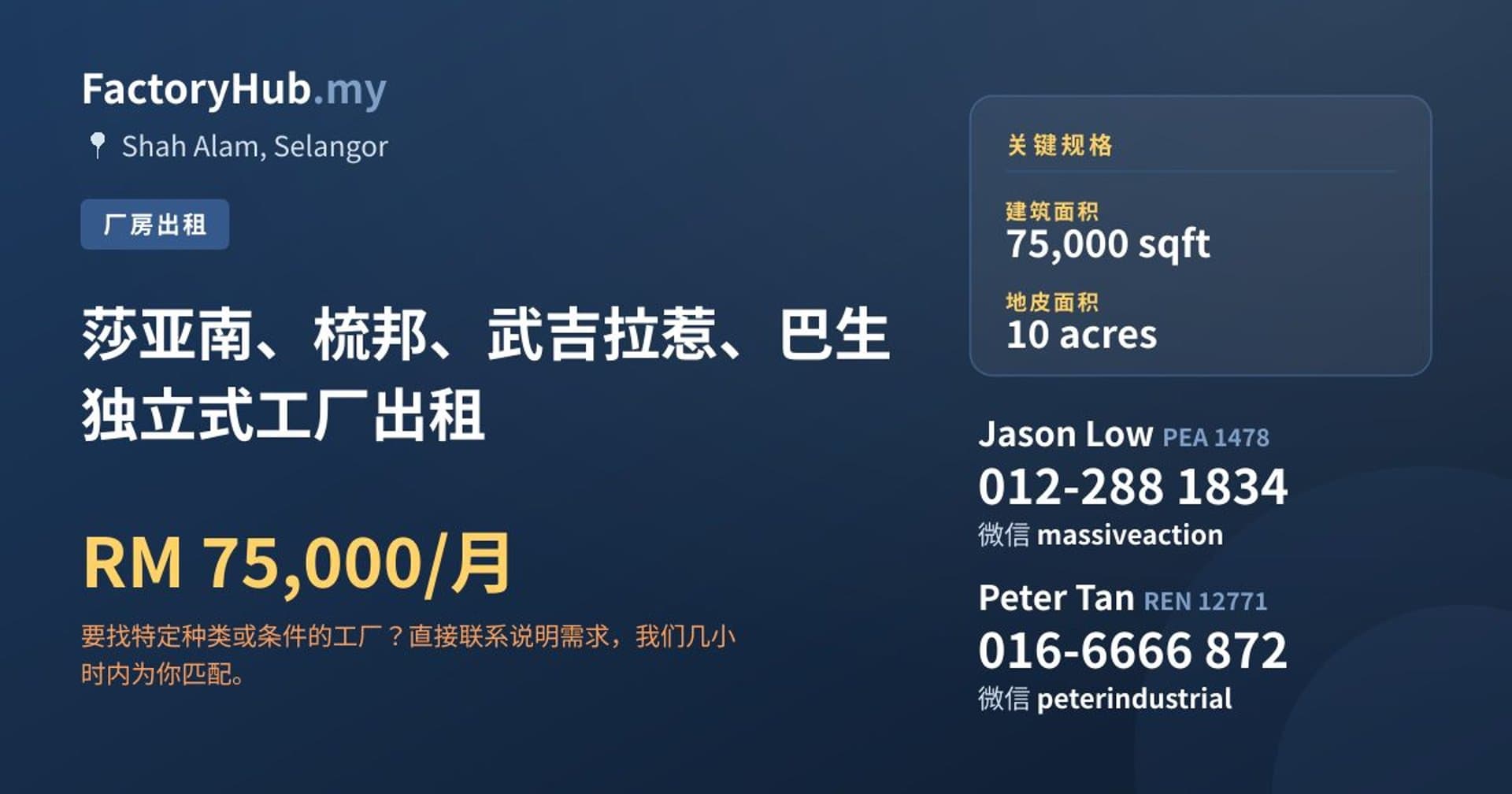 莎亚南、梳邦、武吉拉惹、巴生独立式工厂出租 · 房源图片 1/2