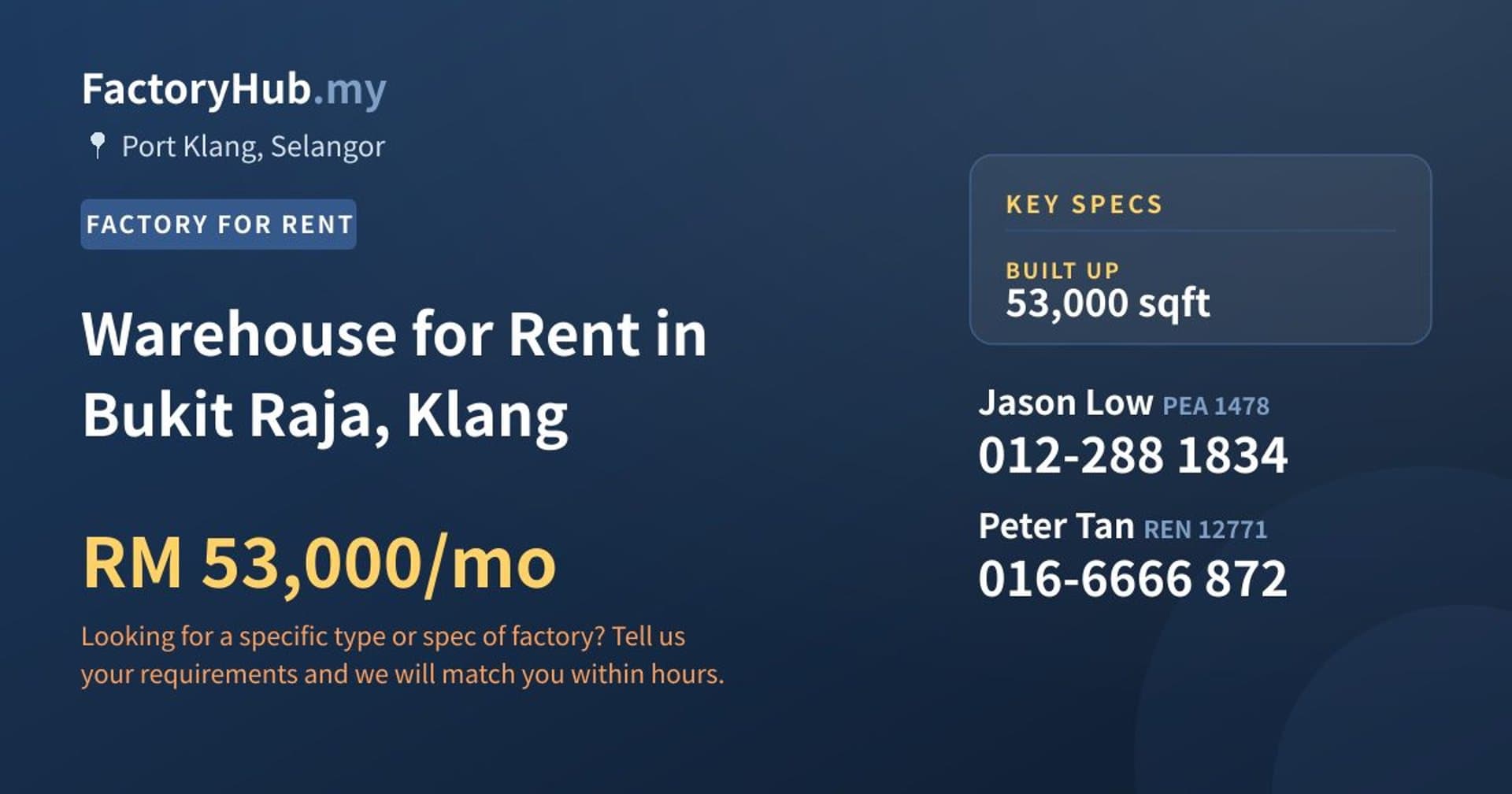 Warehouse for Rent in Bukit Raja, Klang - Property image 1 of 2