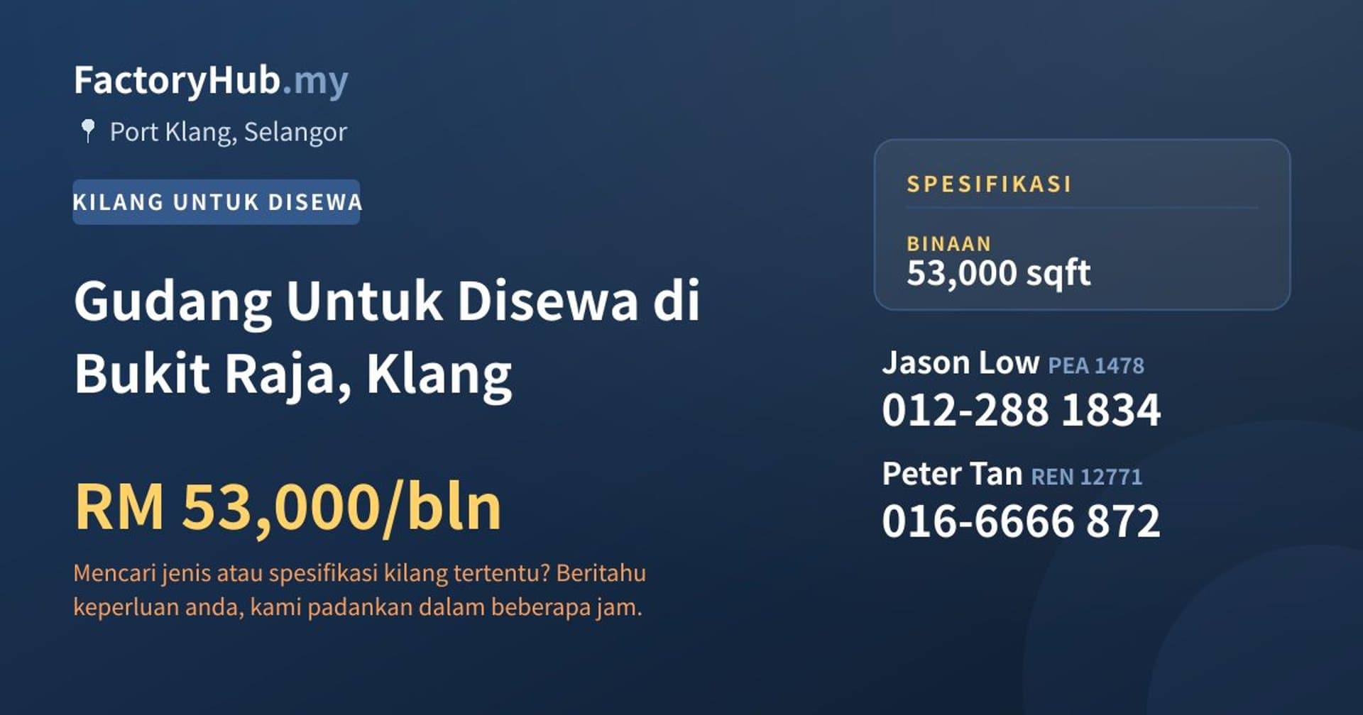 Gudang Untuk Disewa di Bukit Raja, Klang · Imej hartanah 1/2
