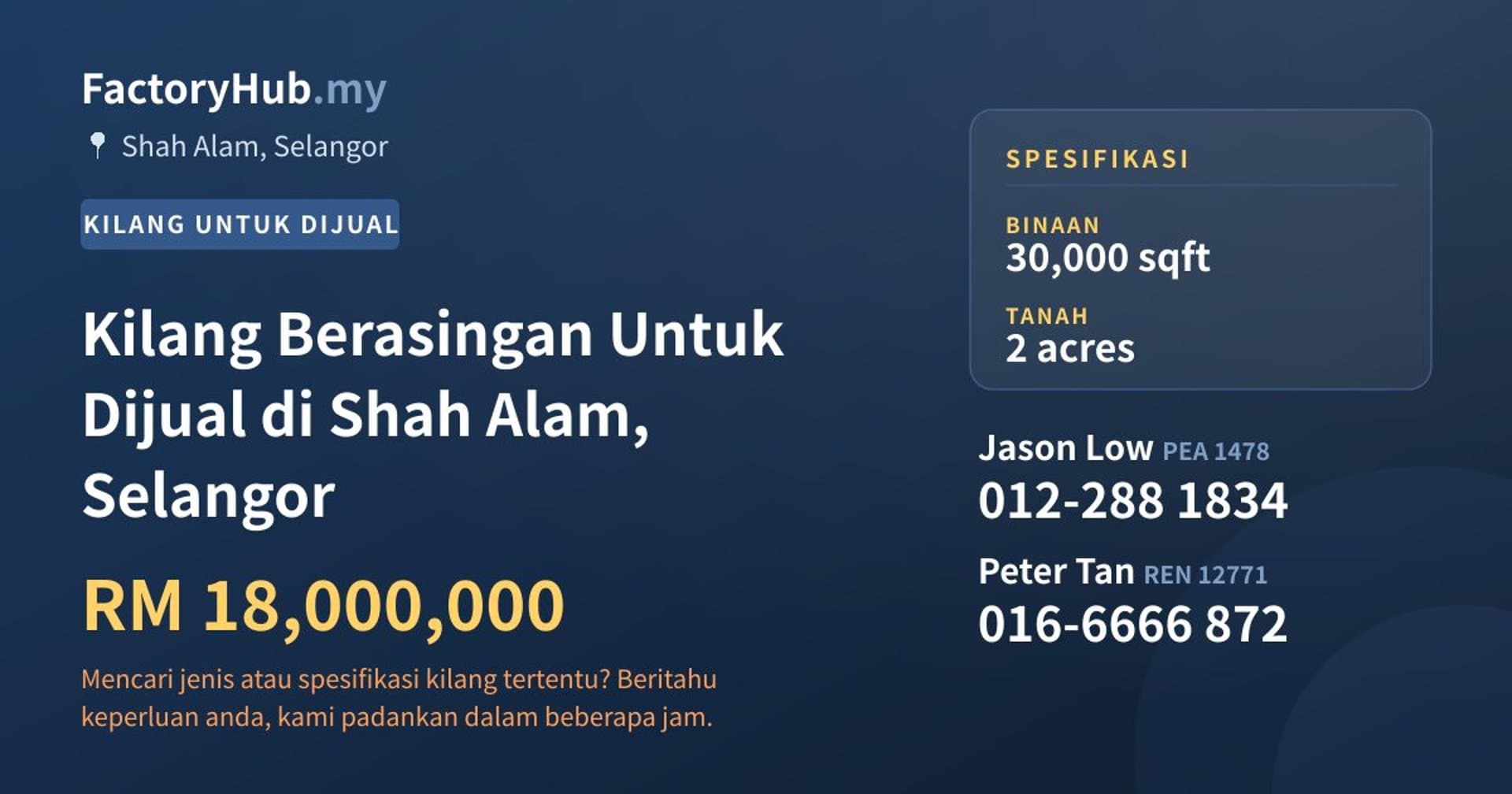 Kilang Berasingan Untuk Dijual di Shah Alam, Selangor · Imej hartanah 1/2