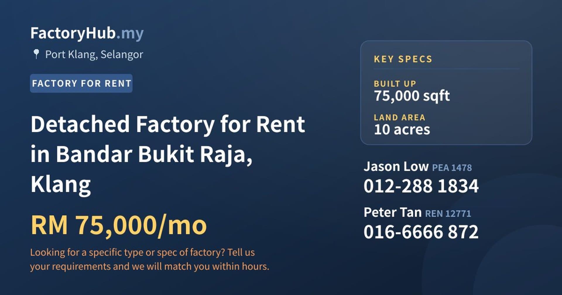 Detached Factory for Rent in Bandar Bukit Raja, Klang - Property image 1 of 2