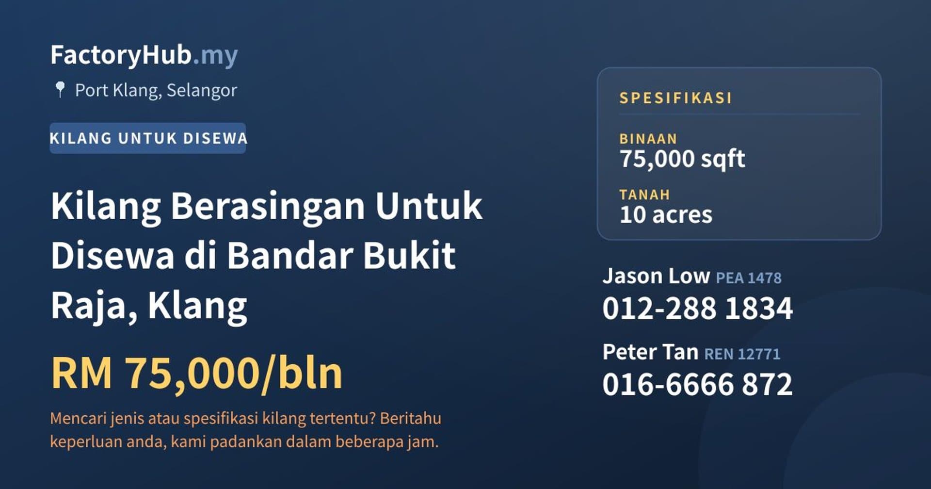 Kilang Berasingan Untuk Disewa di Bandar Bukit Raja, Klang · Imej hartanah 1/2