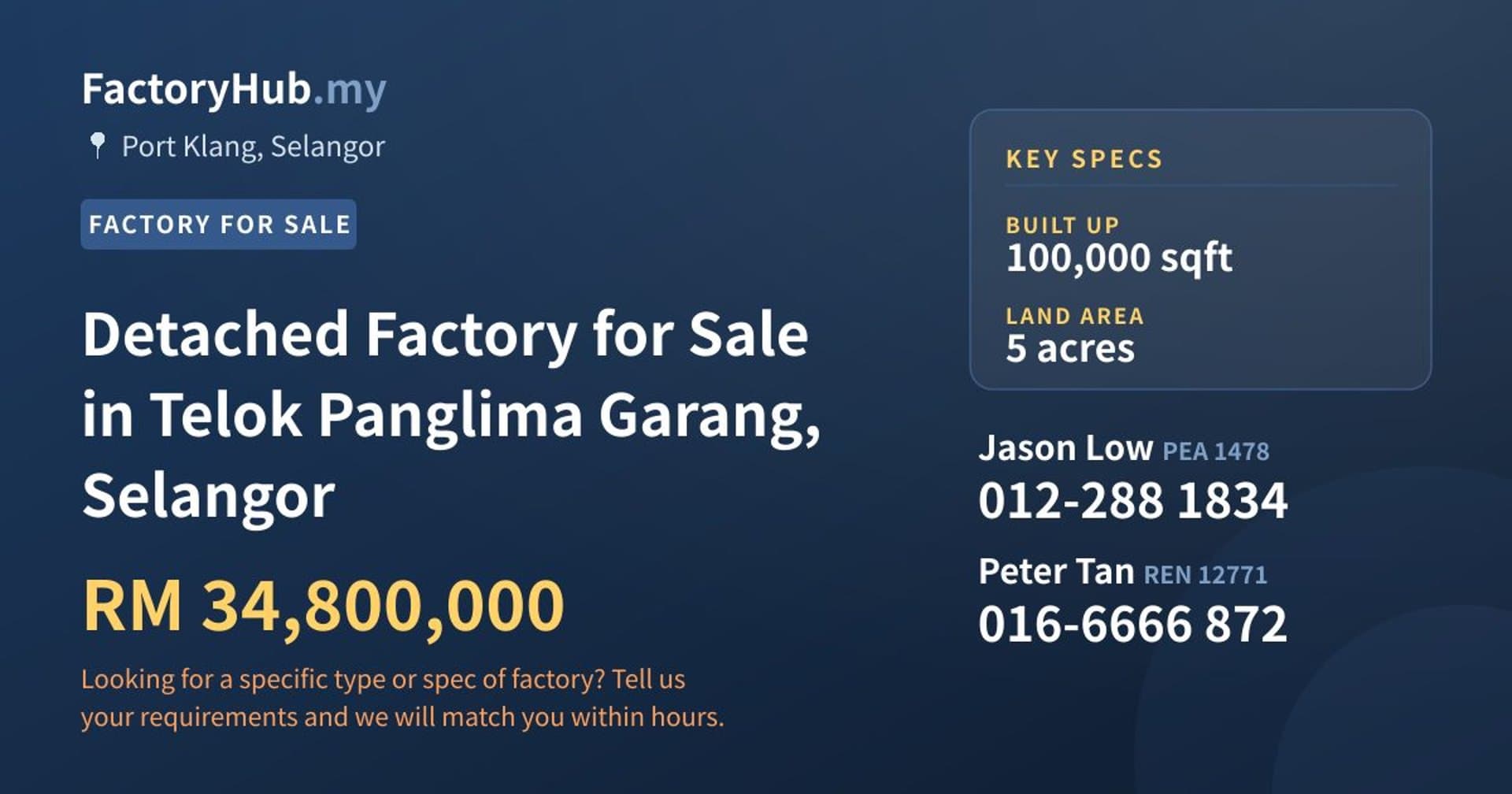 Detached Factory for Sale in Telok Panglima Garang, Selangor - Property image 1 of 2