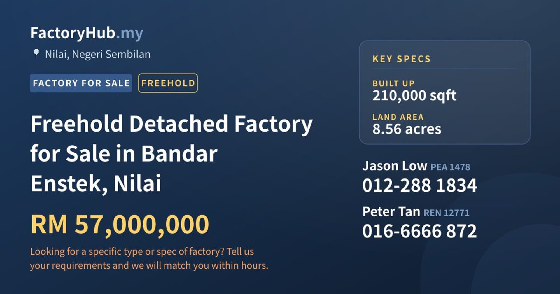 Freehold Detached Factory for Sale in Bandar Enstek, Nilai - Property image 1 of 2