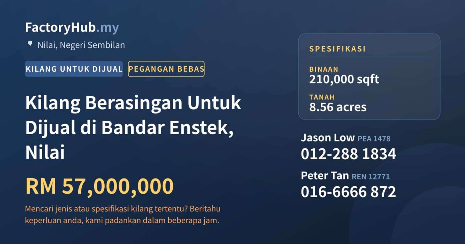 Kilang Berasingan Untuk Dijual di Bandar Enstek, Nilai · Imej hartanah 1/2
