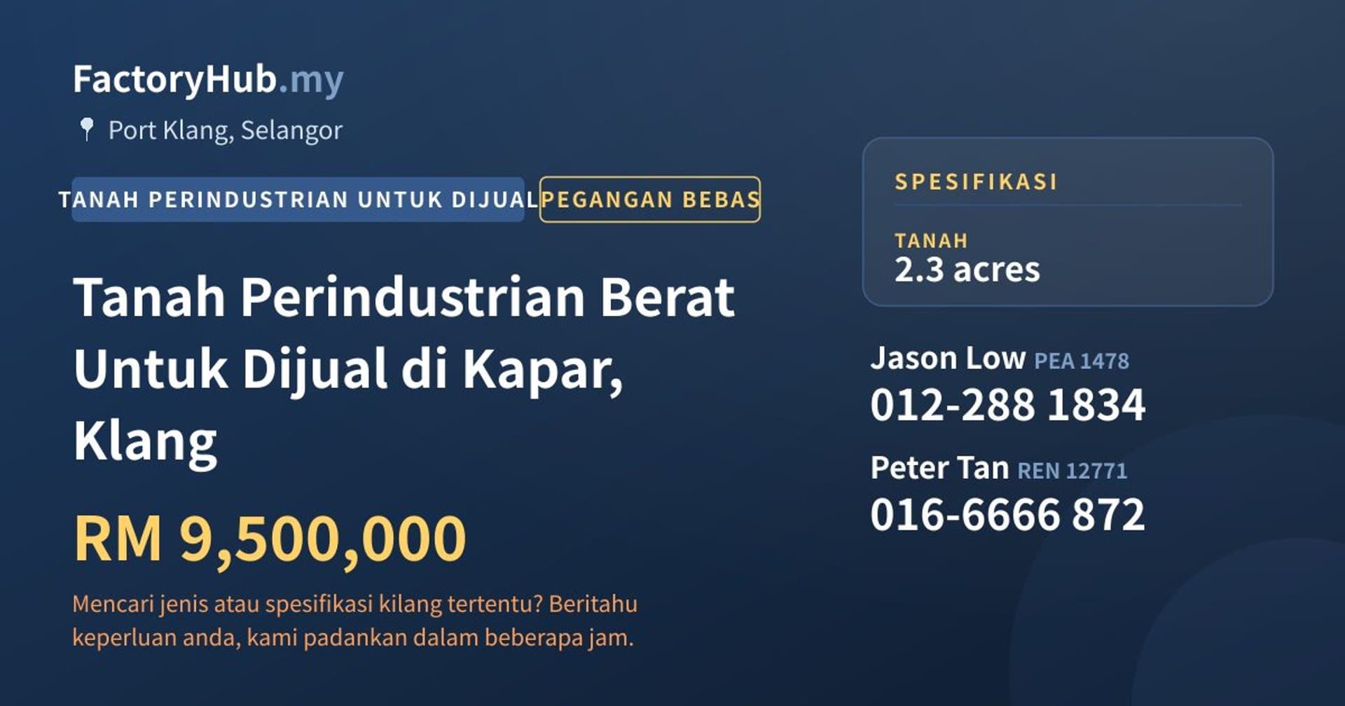 Tanah Perindustrian Berat Untuk Dijual di Kapar, Klang · Imej hartanah 1/2