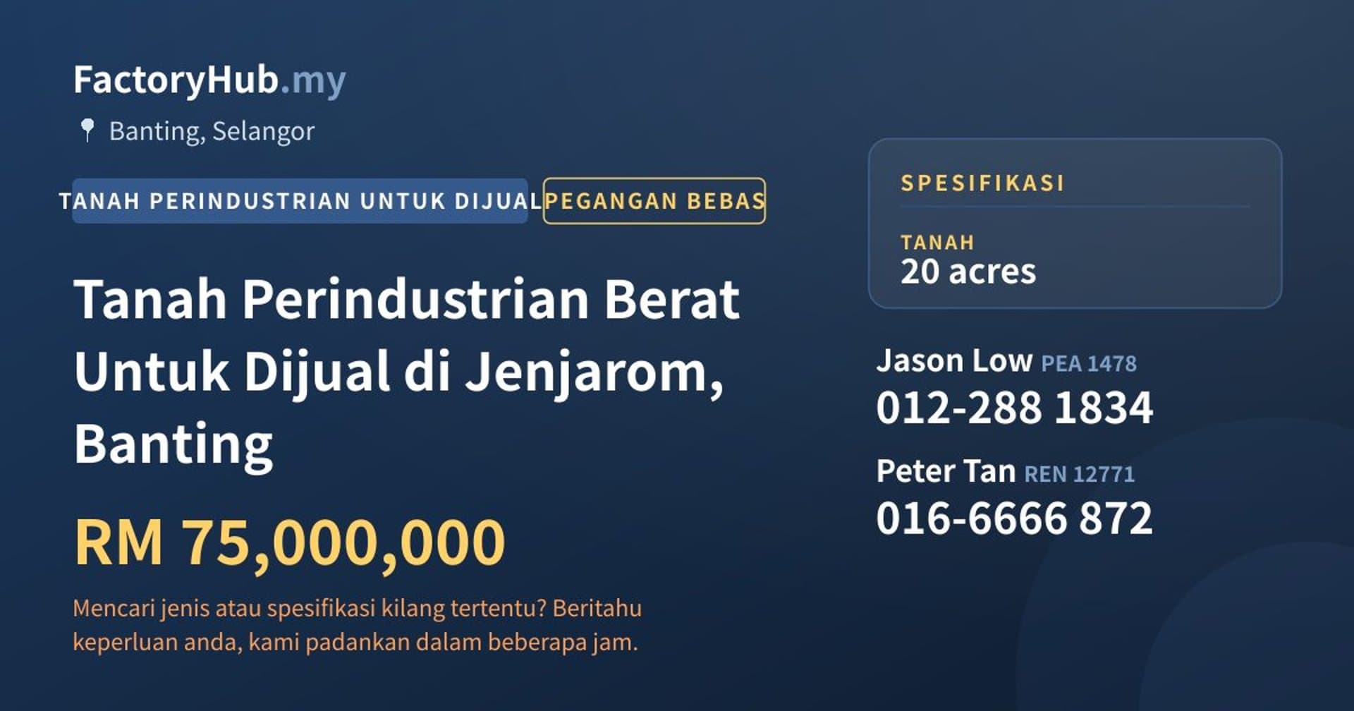 Tanah Perindustrian Berat Untuk Dijual di Jenjarom, Banting · Imej hartanah 1/2