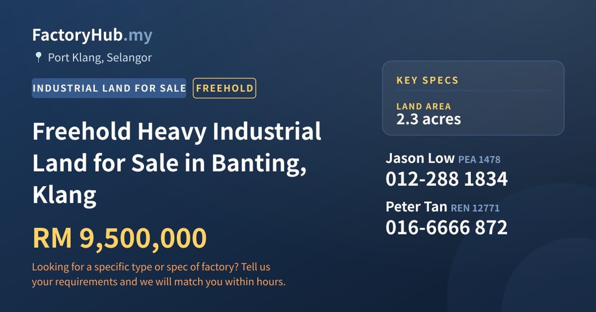 Freehold Heavy Industrial Land for Sale in Banting, Klang - Property image 1 of 2
