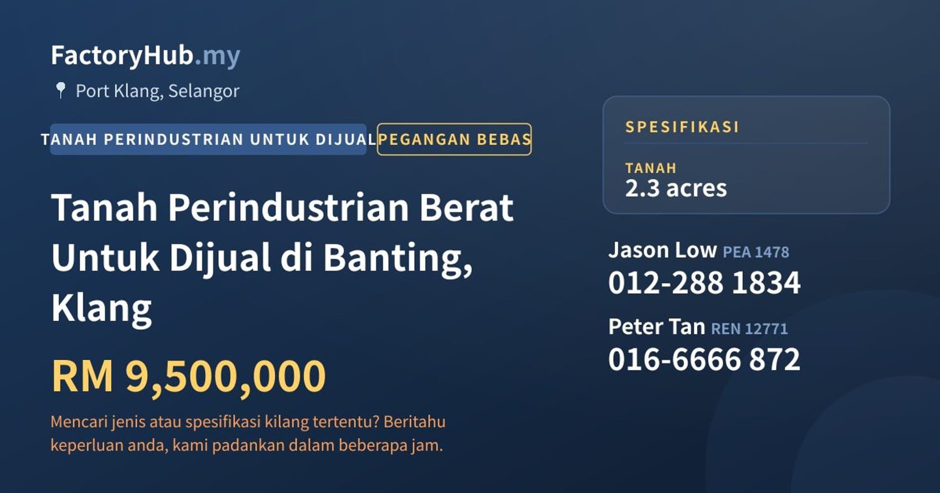 Tanah Perindustrian Berat Untuk Dijual di Banting, Klang · Imej hartanah 1/2
