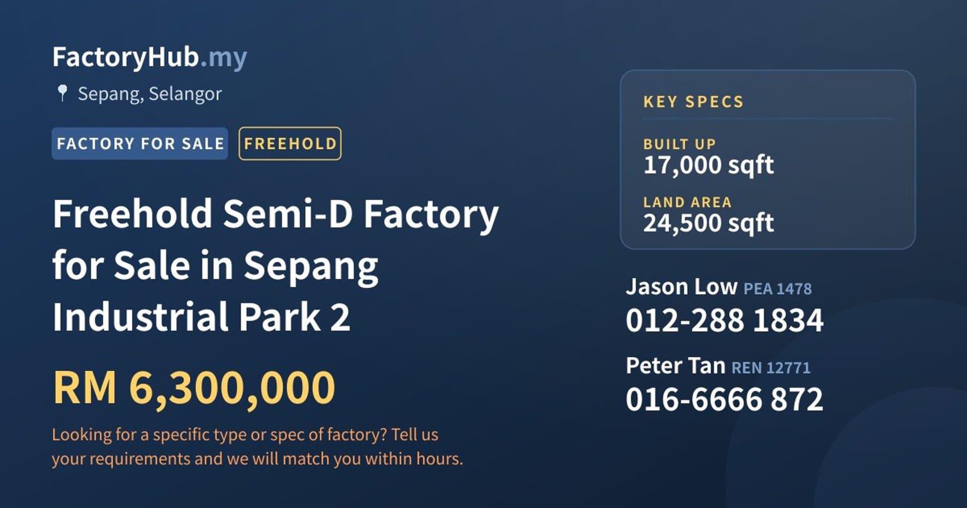 Freehold Semi-D Factory for Sale in Sepang Industrial Park 2 - Property image 1 of 2