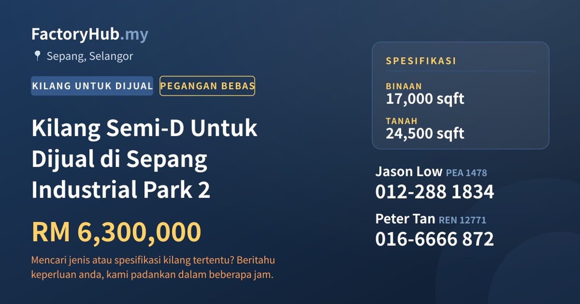 Kilang Semi-D Untuk Dijual di Sepang Industrial Park 2 · Imej hartanah 1/2