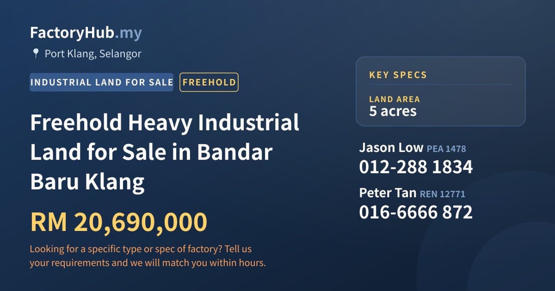 Freehold Heavy Industrial Land for Sale in Bandar Baru Klang - Property image 1 of 2
