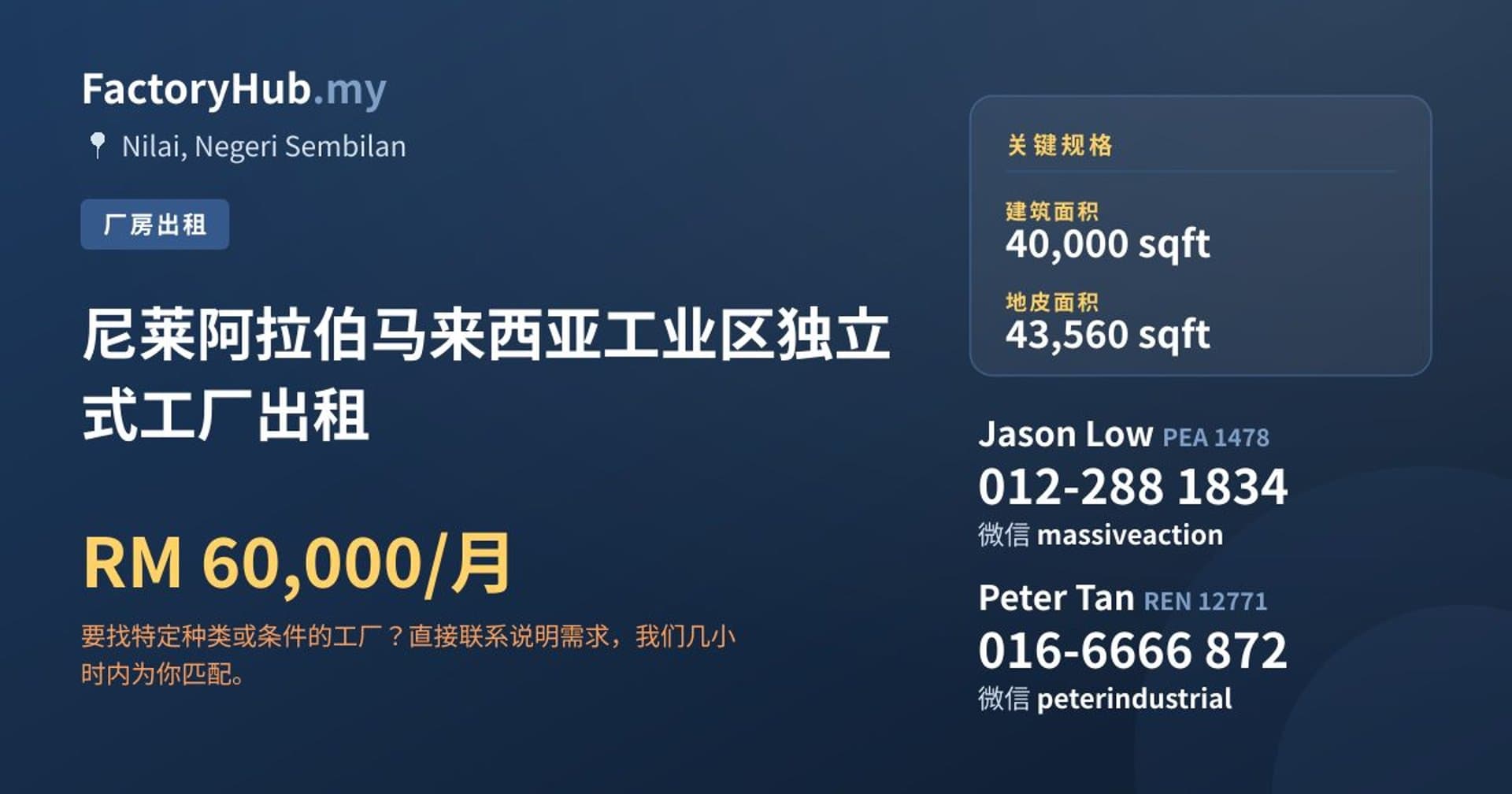尼莱阿拉伯马来西亚工业区独立式工厂出租 · 房源图片 1/2