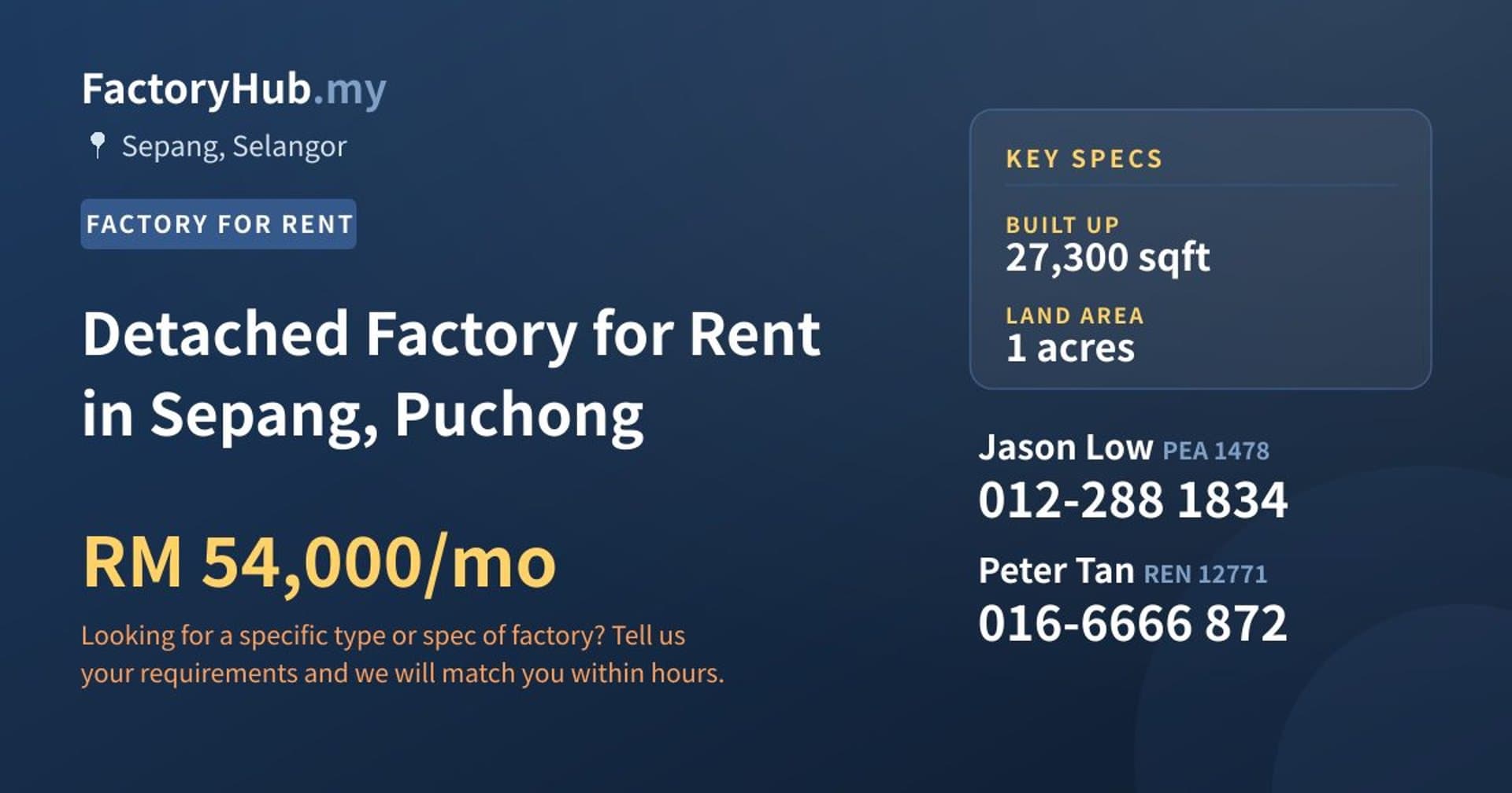 Detached Factory for Rent in Sepang, Puchong - Property image 1 of 2