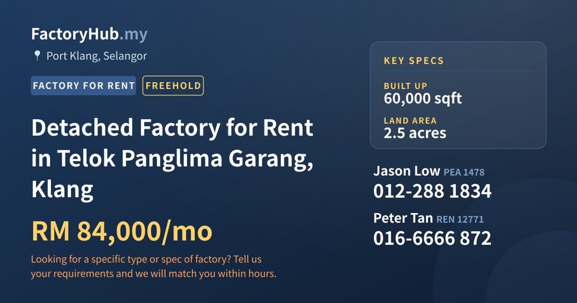 Detached Factory for Rent in Telok Panglima Garang, Klang - Property image 1 of 2
