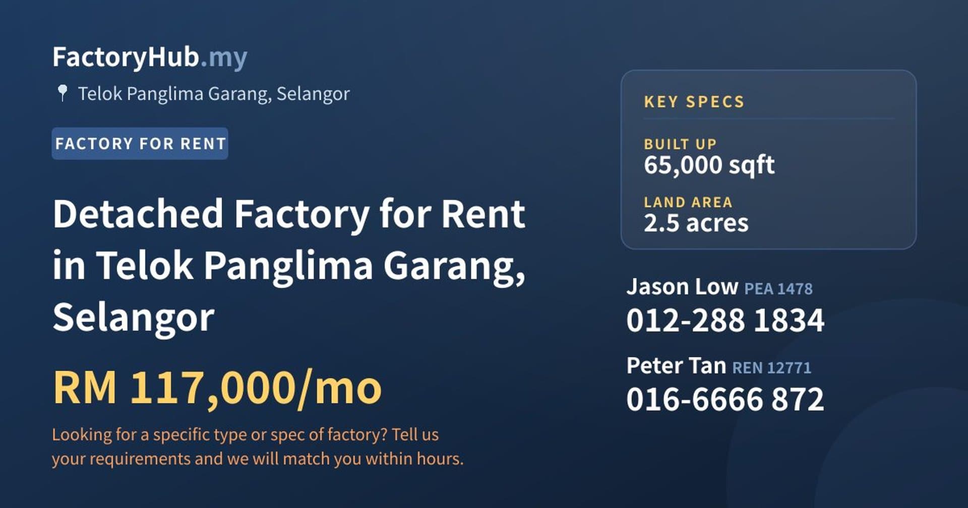 Detached Factory for Rent in Telok Panglima Garang, Selangor - Property image 1 of 2