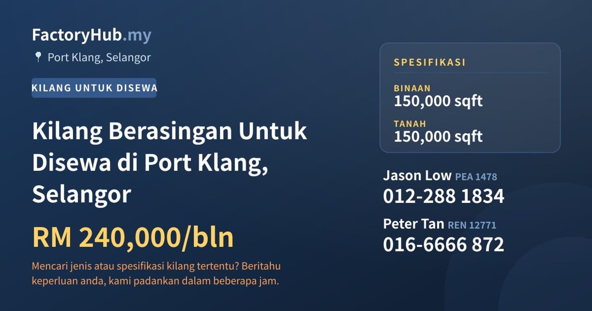 Kilang Berasingan Untuk Disewa di Port Klang, Selangor · Imej hartanah 1/2