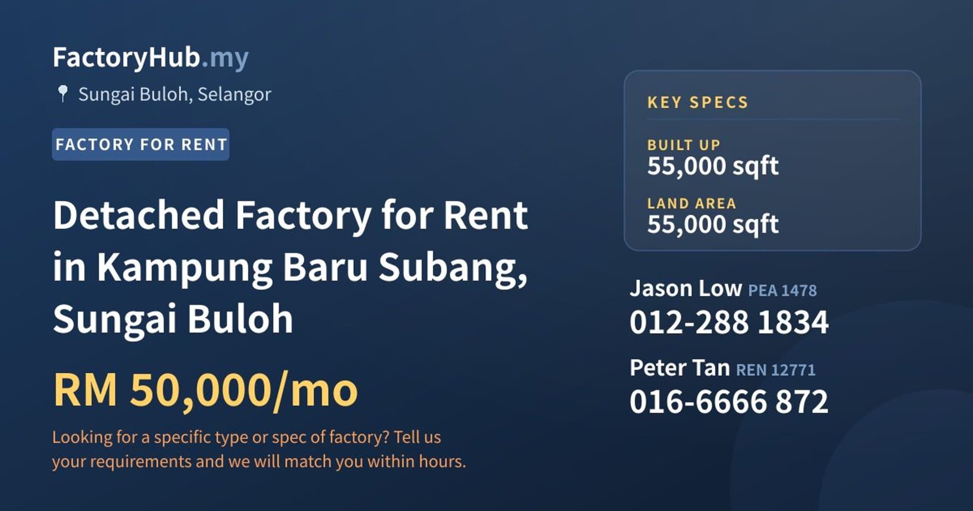 Detached Factory for Rent in Kampung Baru Subang, Sungai Buloh - Property image 1 of 2