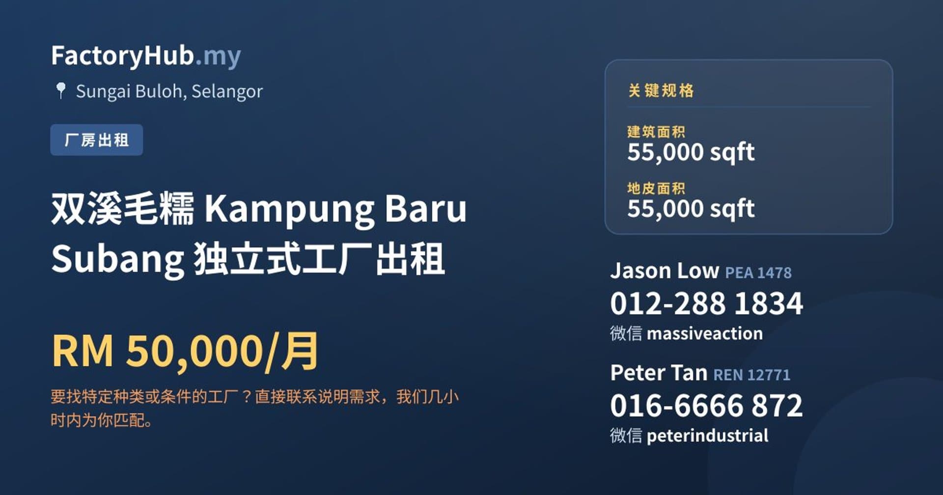 双溪毛糯 Kampung Baru Subang 独立式工厂出租 · 房源图片 1/2